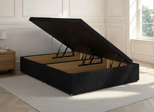 Divan Ottoman Storage Base Side Lift Black Plush - Prime Contract Beds